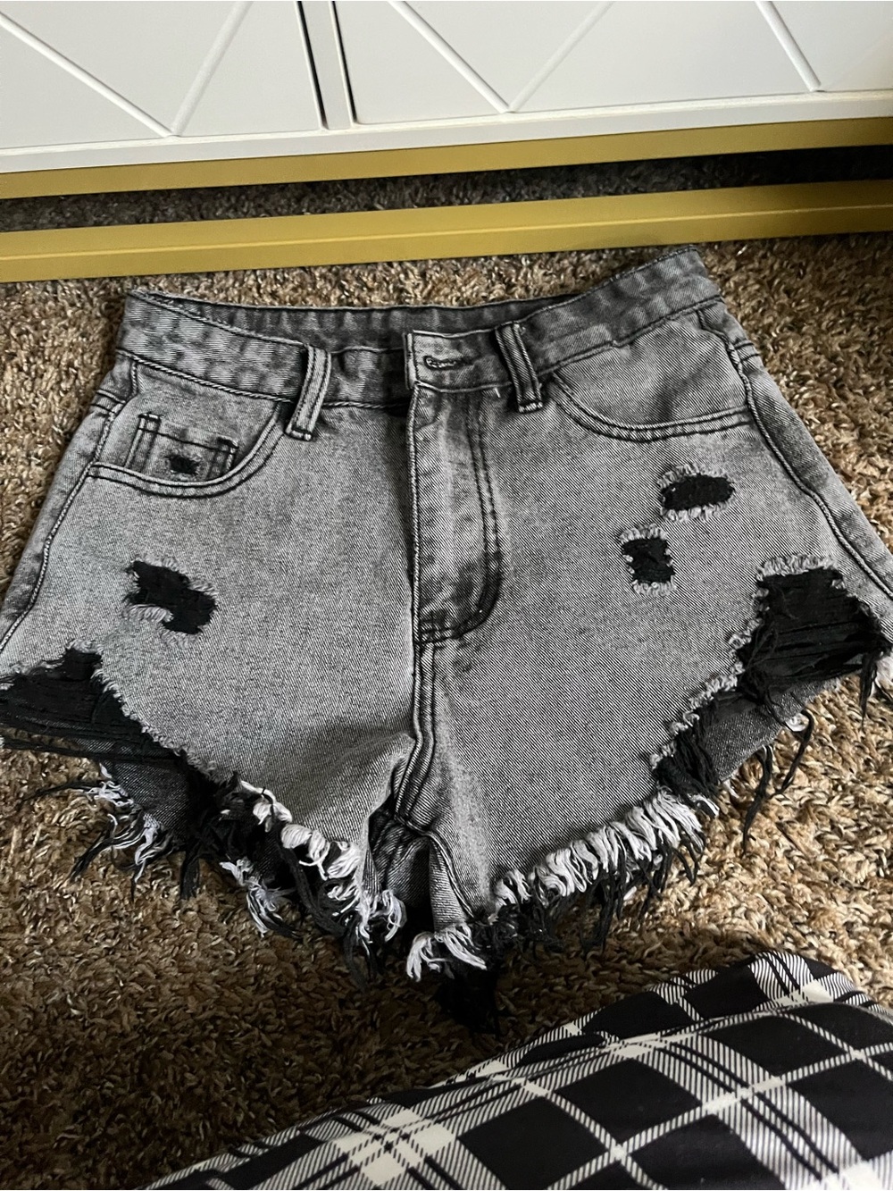 SHEIN Distressed Black-Trim Gray Denim Shorts